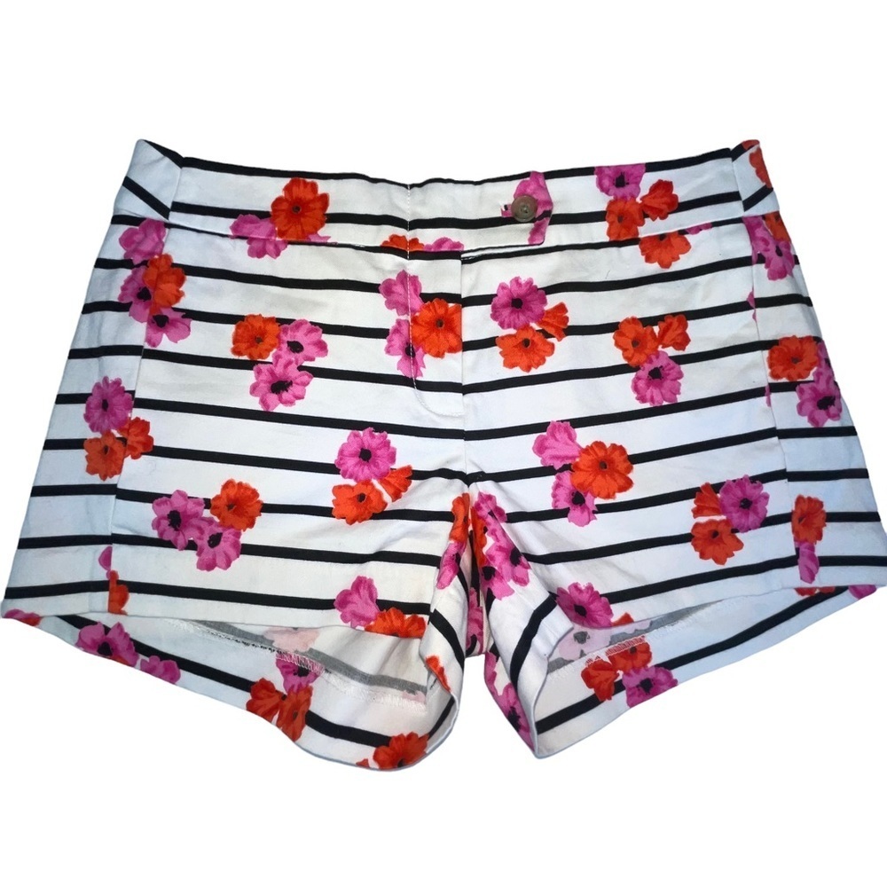 J Crew Black White Stripe Pink Floral Stretch Chino Shorts 37569